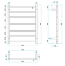 Thermogroup 7 Bar Straight Round Heated Towel Ladder 600mm Polished Stainless Steel