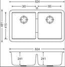 Carysil Granite Double Bowl Sink Black 824mm