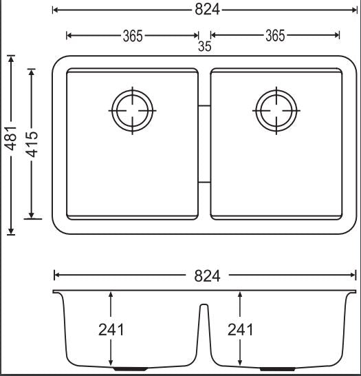 Carysil Granite Double Bowl Sink Grey 824mm