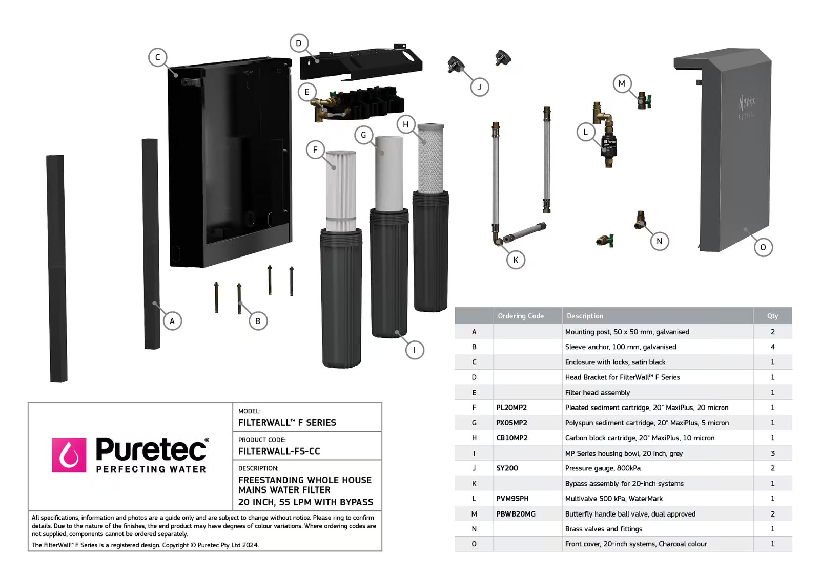 Puretec Filterwall F5 Whole House Water Filter - Midnight Black ...