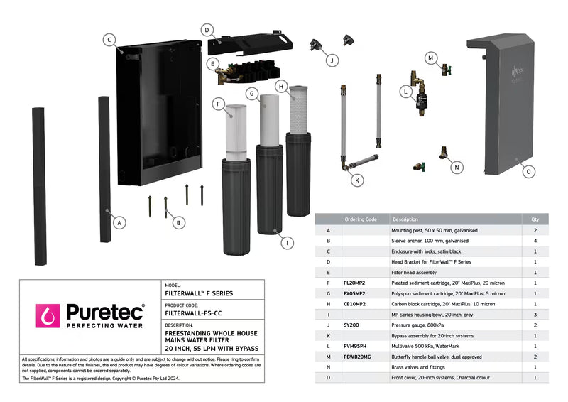 Puretec Filterwall F5 Whole House Water Filter - Mineral Grey