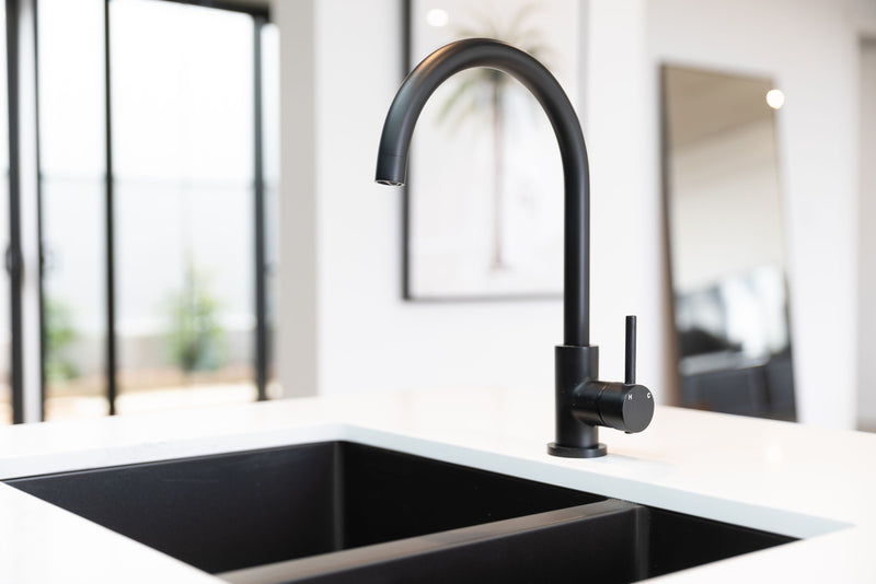 Meir Round Gooseneck Kitchen Mixer Tap - Matte Black