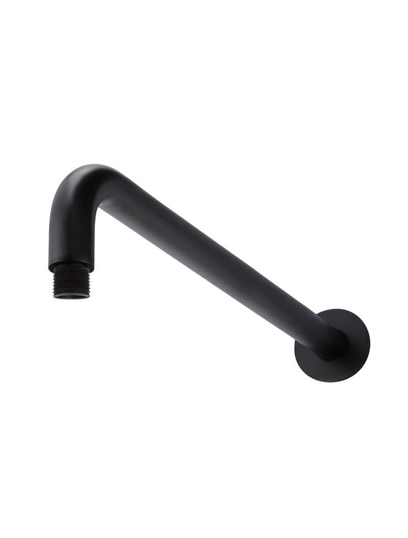 Round Wall Shower Curved Arm 400mm - Matte Black