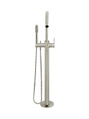 Round Paddle Freestanding Bath Spout and Hand Shower - PVD Brushed Nickel