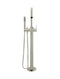 Round Paddle Freestanding Bath Spout and Hand Shower - PVD Brushed Nickel