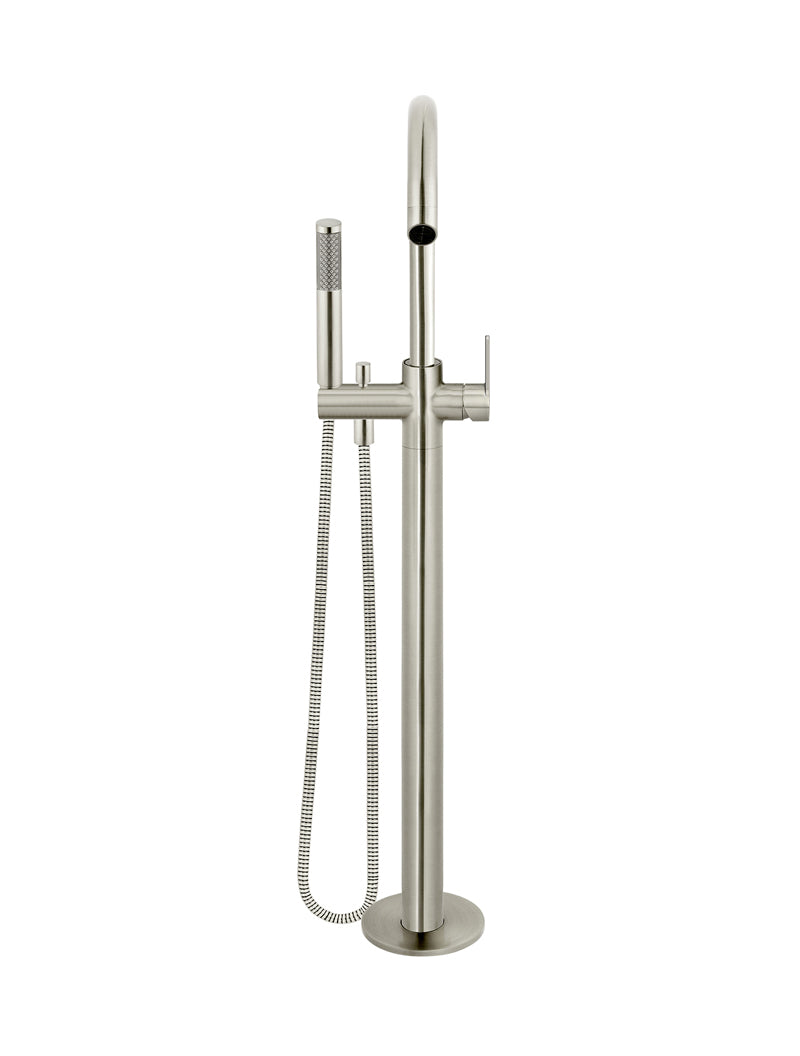 Round Paddle Freestanding Bath Spout and Hand Shower - PVD Brushed Nickel