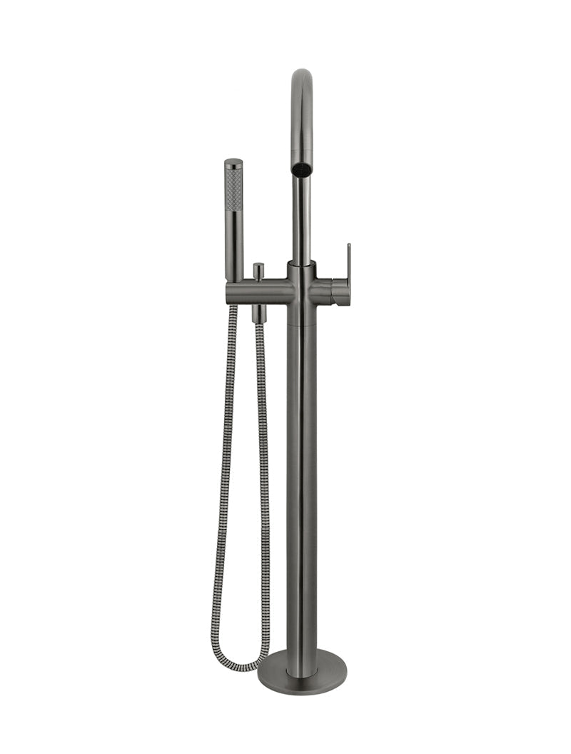 Round Paddle Freestanding Bath Spout and Hand Shower - Shadow Gunmetal