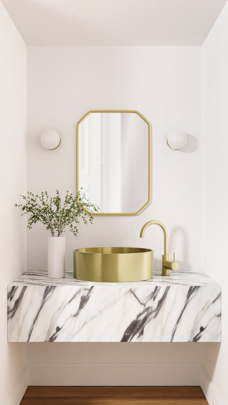 Meir Round Gooseneck Basin Mixer with Cold Start - Tiger Bronze