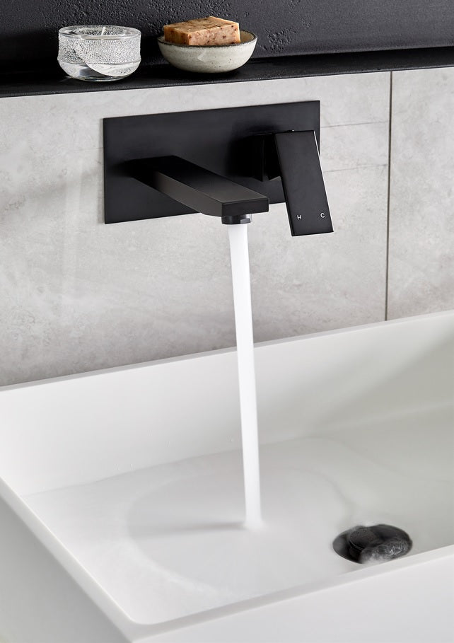 Meir Square Wall Basin Mixer and Spout - Matte Black