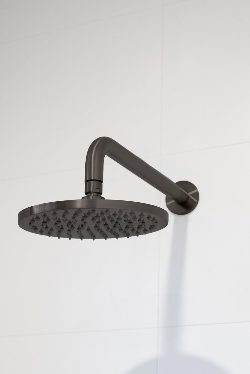 Round Wall Shower Curved Arm 400mm - Shadow Gunmetal