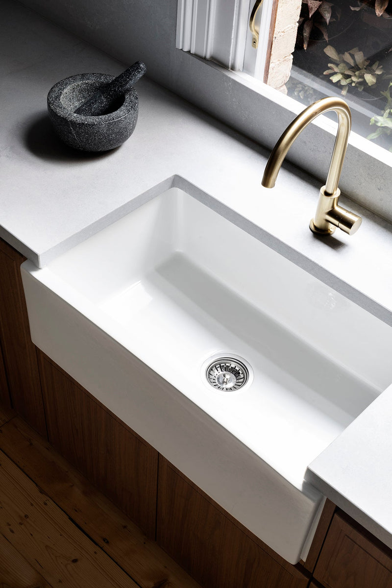 Meir Round Gooseneck Kitchen Mixer Tap with Pinless Handle - PVD Tiger Bronze
