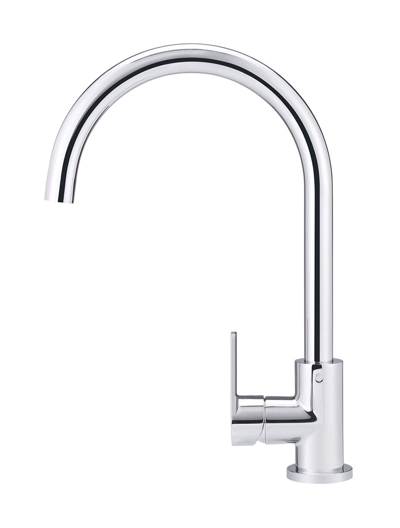 Meir Round Gooseneck Kitchen Mixer Tap with Paddle Handle - Polished Chrome