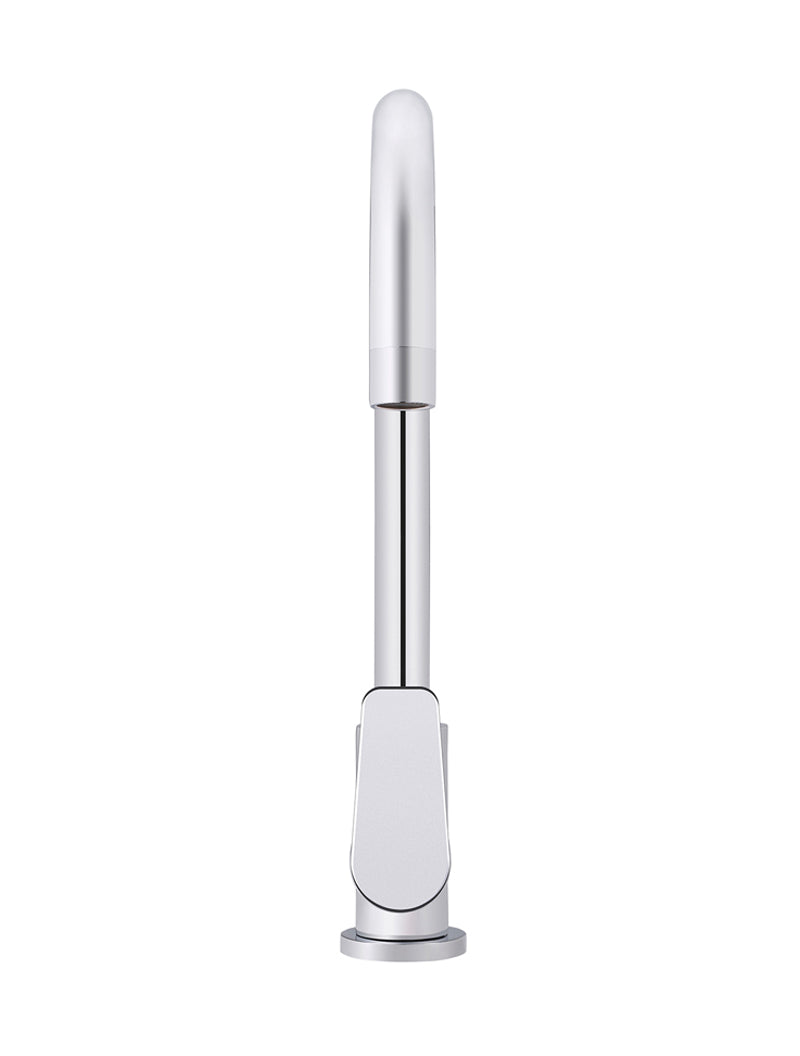 Meir Round Gooseneck Kitchen Mixer Tap with Paddle Handle - Polished Chrome