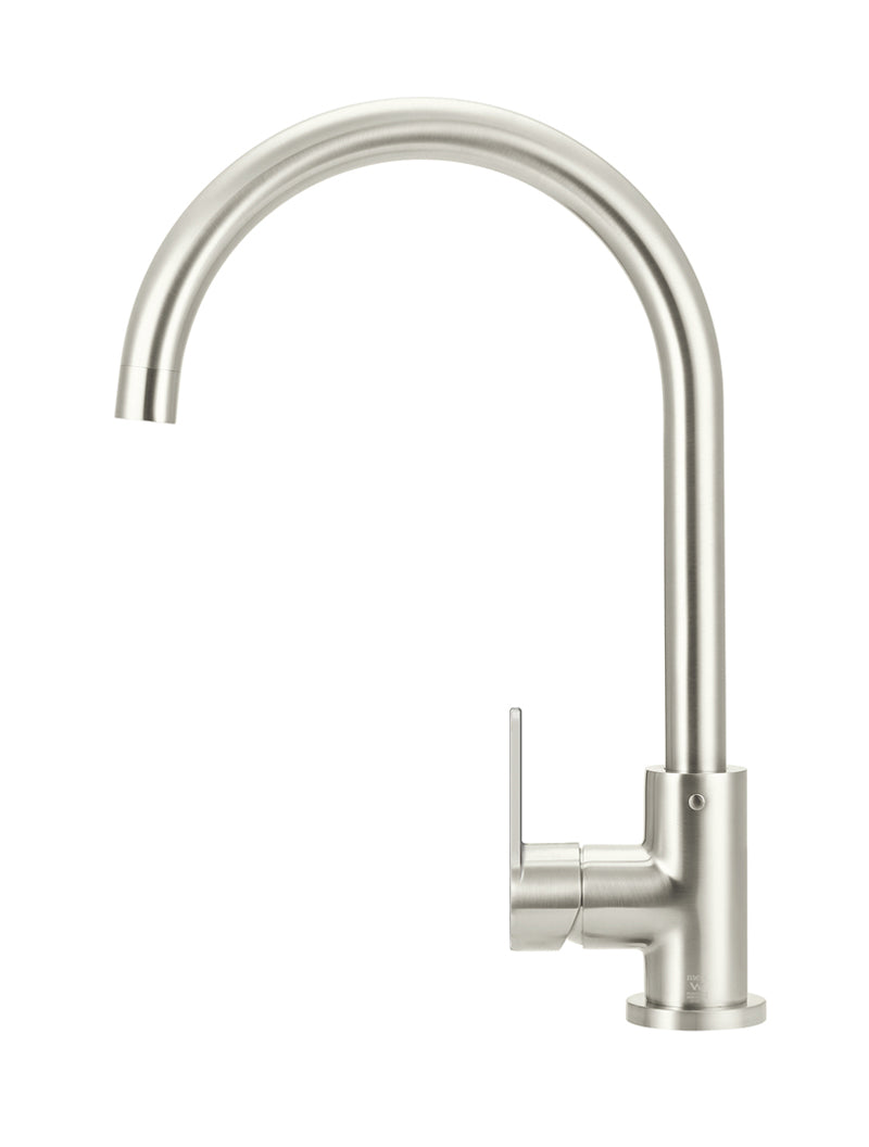 Meir Round Gooseneck Kitchen Mixer Tap with Paddle Handle - PVD Brushed Nickel