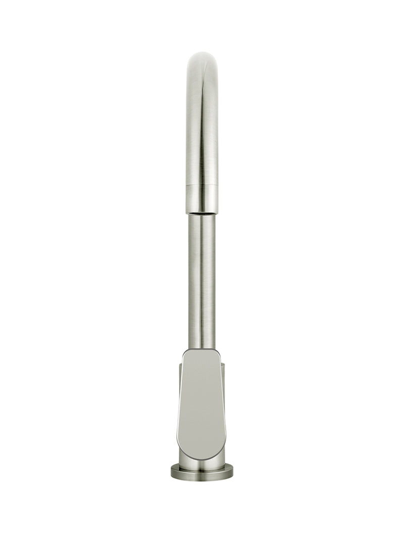 Meir Round Gooseneck Kitchen Mixer Tap with Paddle Handle - PVD Brushed Nickel