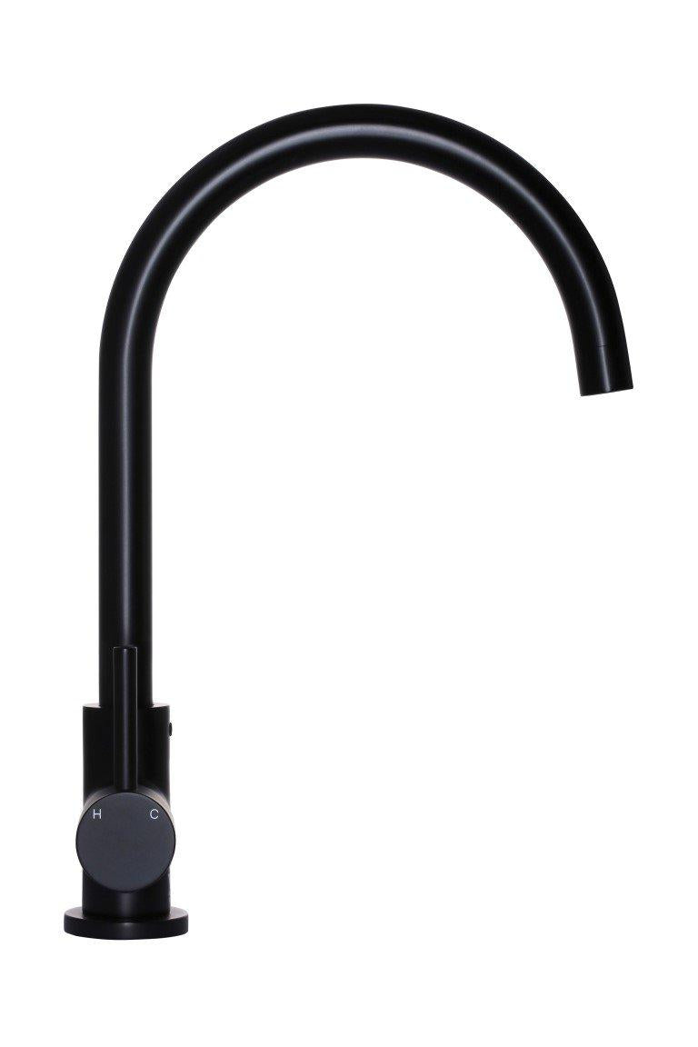 Meir Round Gooseneck Kitchen Mixer Tap - Matte Black