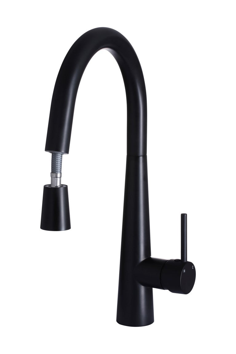 Meir Round Pull Out Kitchen Mixer Tap - Matte Black