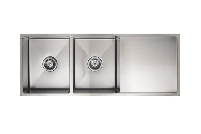 Lavello Kitchen Sink - Double Bowl & Drainboard 1160 x 440 - Brushed Nickel