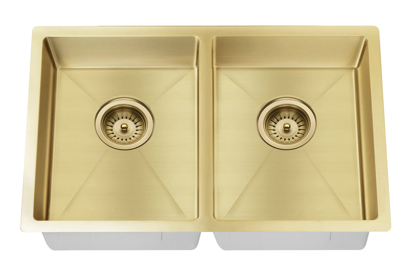 Meir Lavello Kitchen Sink - Double Bowl 760 x 440 - Brushed Bronze Gold