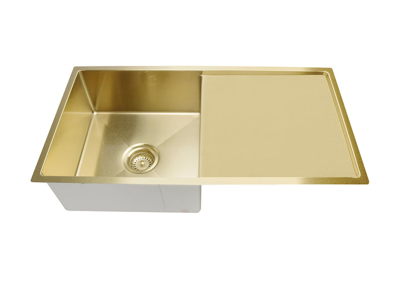 Meir Lavello Kitchen Sink - Single Bowl & Drainboard 840 x 440 - Brushed Bronze Gold