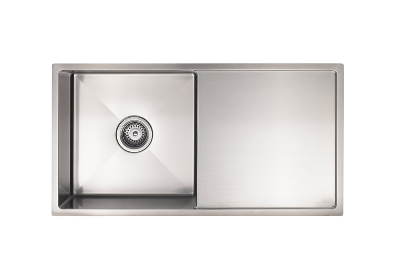Meir Lavello Kitchen Sink - Single Bowl & Drainboard 840 x 440 - Brushed Nickel