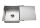 Meir Lavello Kitchen Sink - Single Bowl & Drainboard 840 x 440 - Brushed Nickel