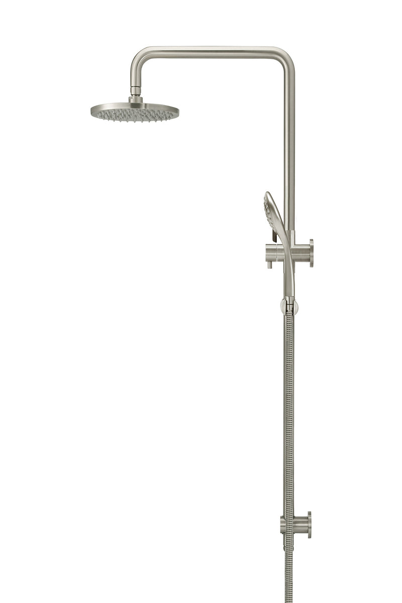 Round Combination Shower Rail 200mm Rose, Three Function Hand Shower - PVD Brushed Nickel