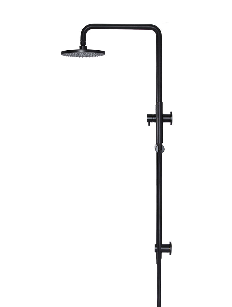 Meir Round Combination Shower Rail, 200mm Rose, Single Function Hand Shower - Matte Black