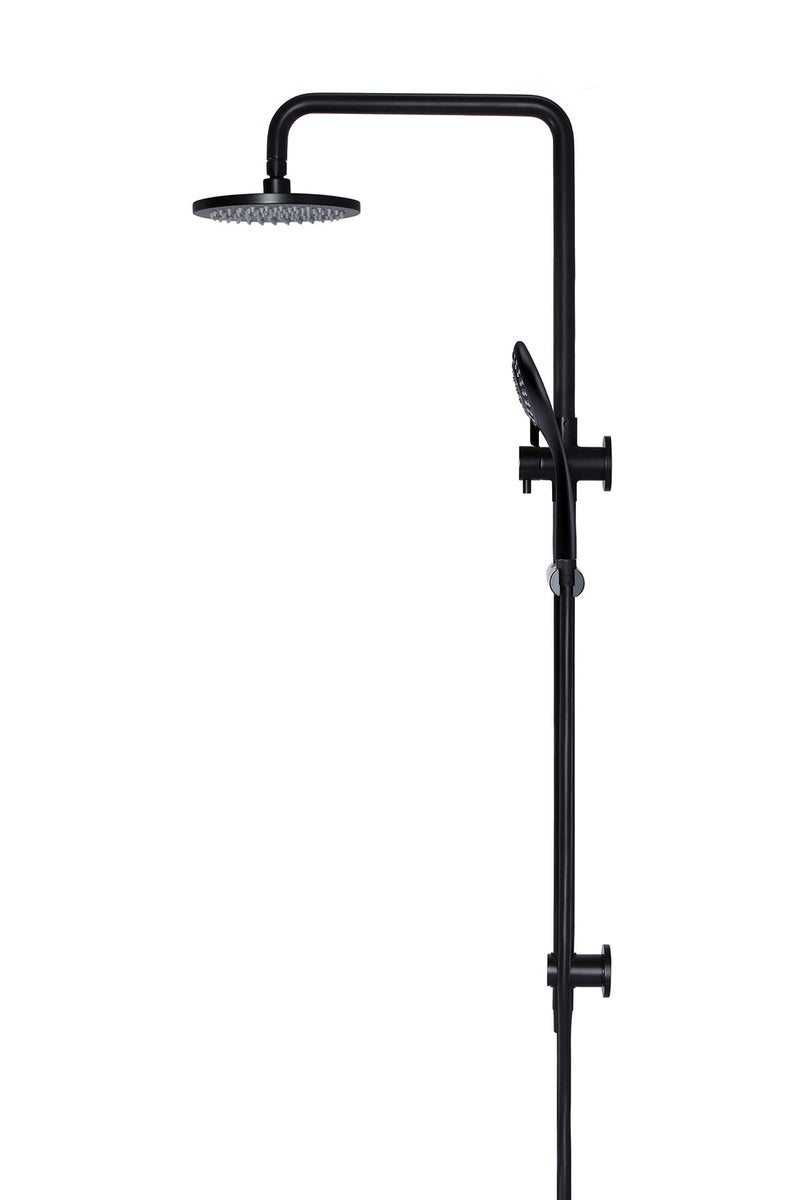 Meir Round Combination Shower Rail, 200mm Rose, Three-Function Hand Shower - Matte Black