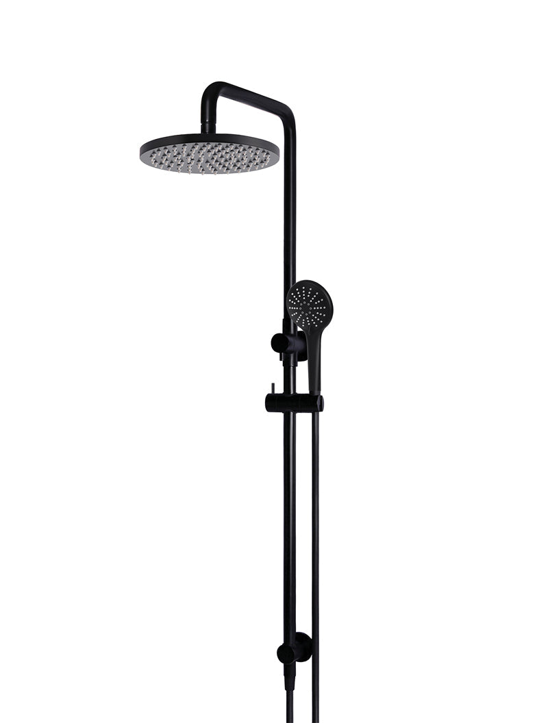 Meir Round Combination Shower Rail, 200mm Rose, Three-Function Hand Shower - Matte Black