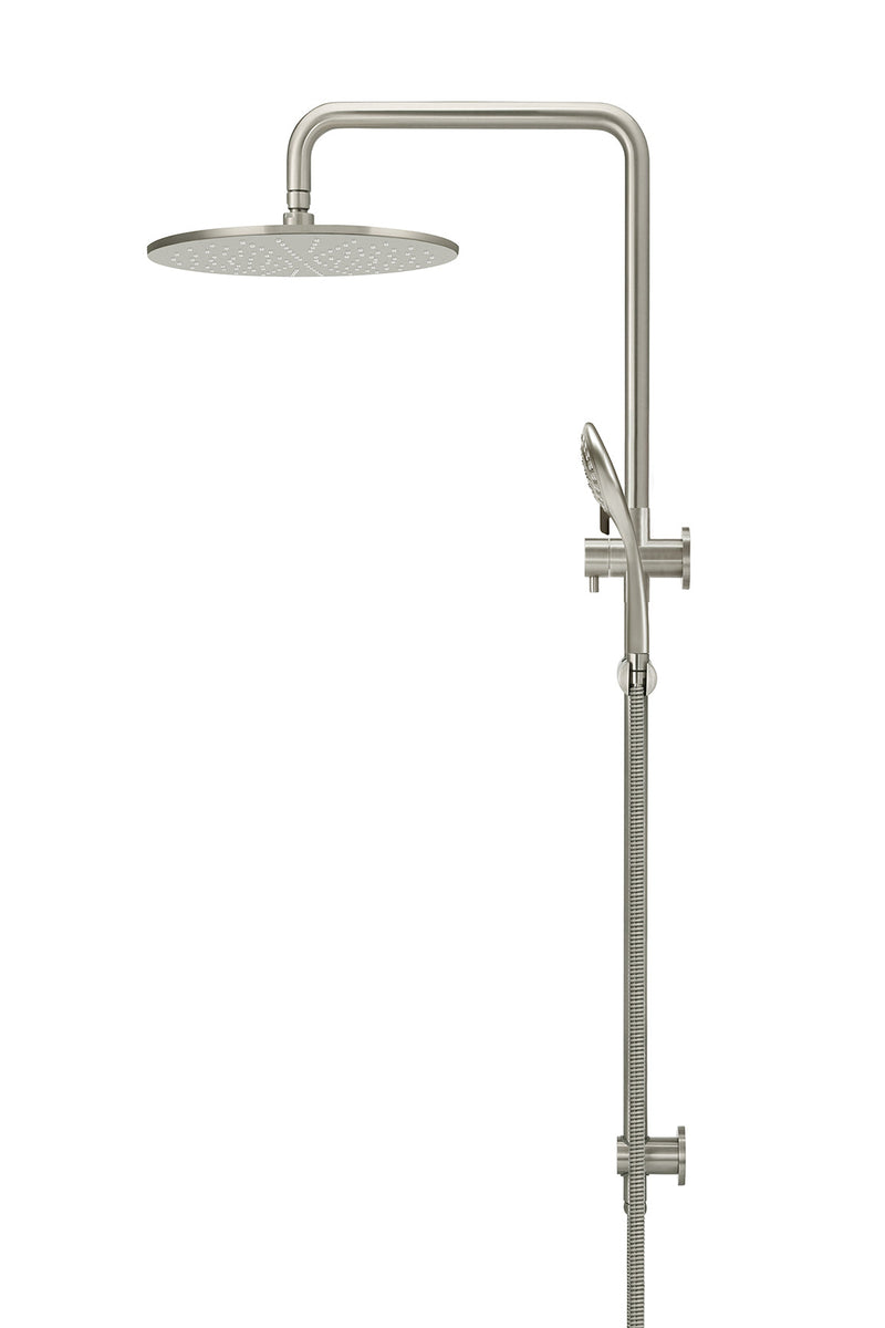 Round Combination Shower Rail 300mm Rose, Three Function Hand Shower - PVD Brushed Nickel