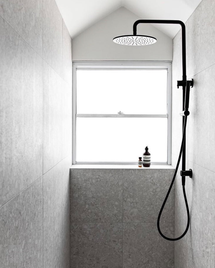 Meir Round Combination Shower Rail, 300mm Rose, Single Function Hand Shower - Matte Black