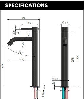 Meir Piccola Tall Basin Mixer Tap with 130mm Spout - Shadow Gunmetal