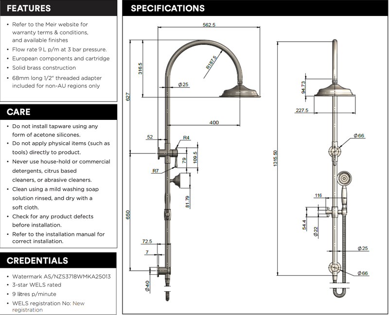 Meir Harrington Combination Shower Rail Set - Brushed Nickel