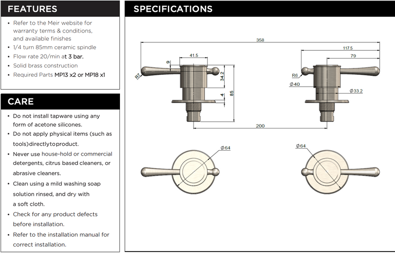 Meir Harrington Quarter Turn Wall Tap Set - Brushed Nickel