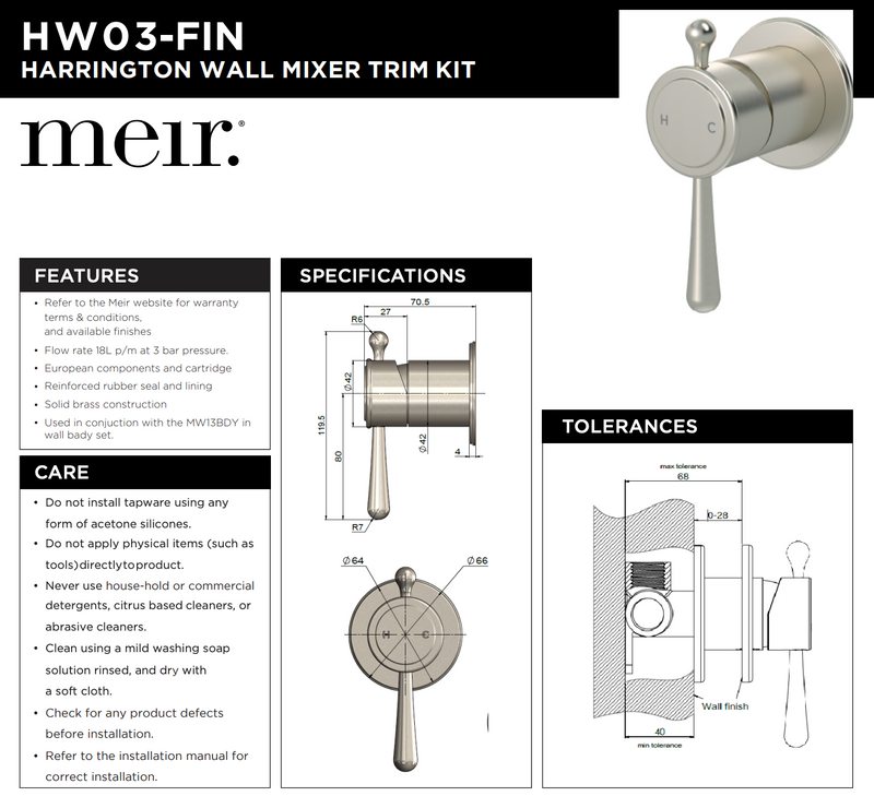 Meir Harrington Wall Mixer - Brushed Nickel