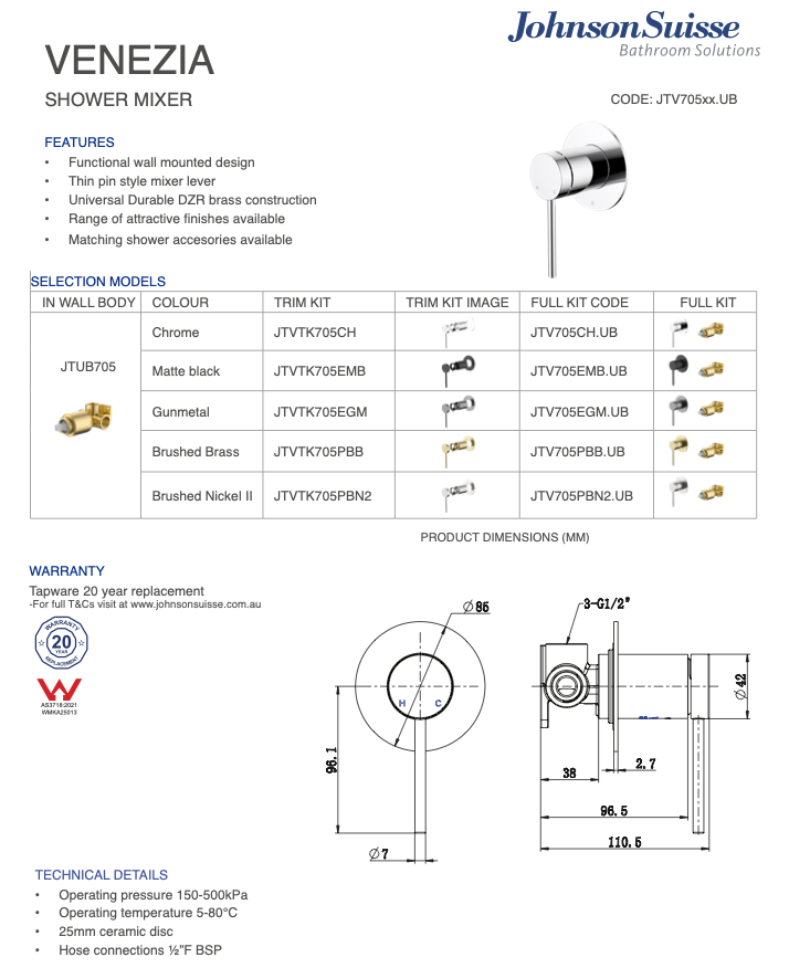 Venezia Shower Mixer Kit Complete