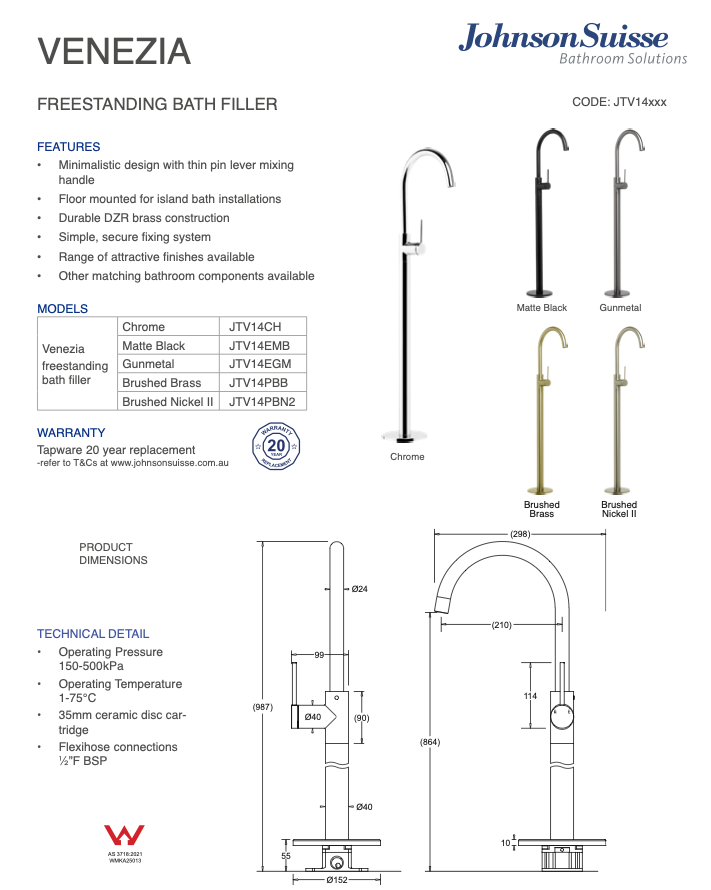 Venezia Freestanding Bath Filler