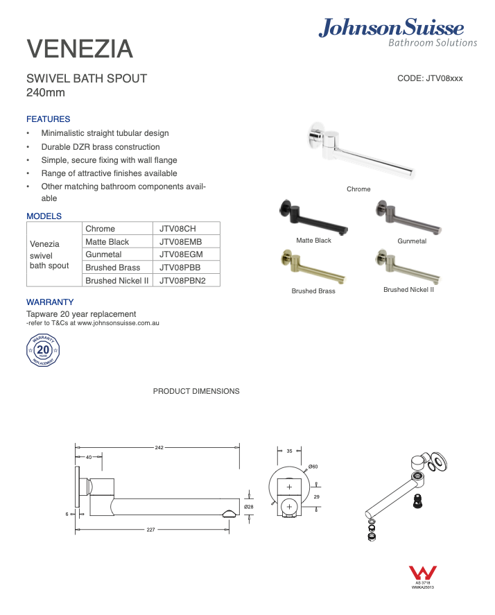 Venezia Swivel Bath Spout