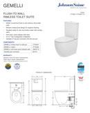 Gemelli Back To Wall Closed Coupled Rimless Toilet Suite With Seat