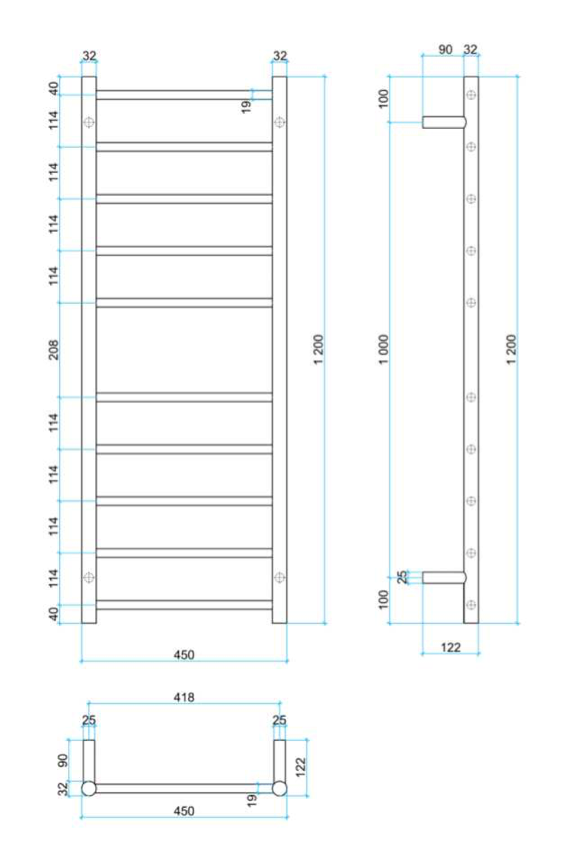 Thermogroup 10 Bar Straight Round Heated Towel Ladder 450mm Matte Black