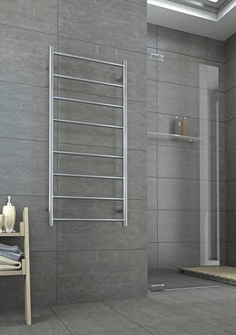 Thermogroup 8 Bar Straight Round Heated Towel Ladder 530mm Brushed Stainless Steel