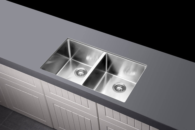 Meir Lavello Kitchen Sink - Double Bowl 760 x 440 - Brushed Nickel