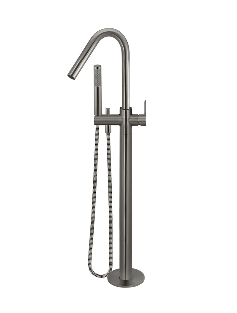 Round Paddle Freestanding Bath Spout and Hand Shower - Shadow Gunmetal