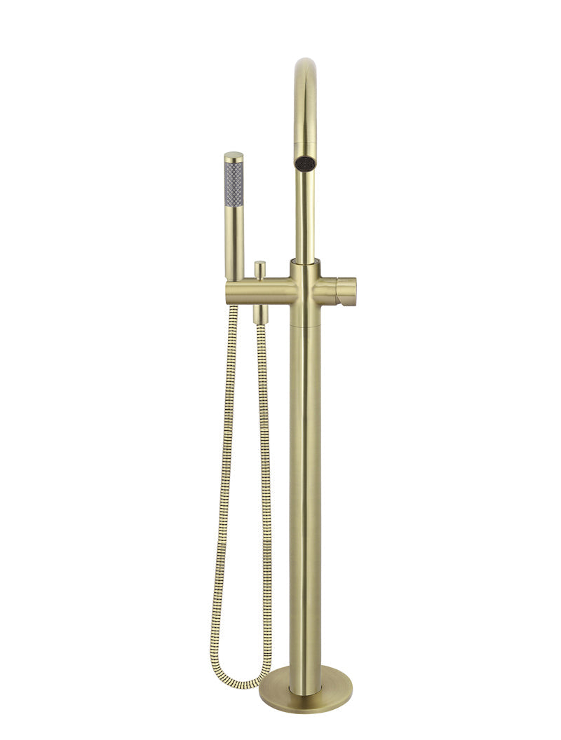 Round Pinless Freestanding Bath Spout and Hand Shower - PVD Tiger Bronze