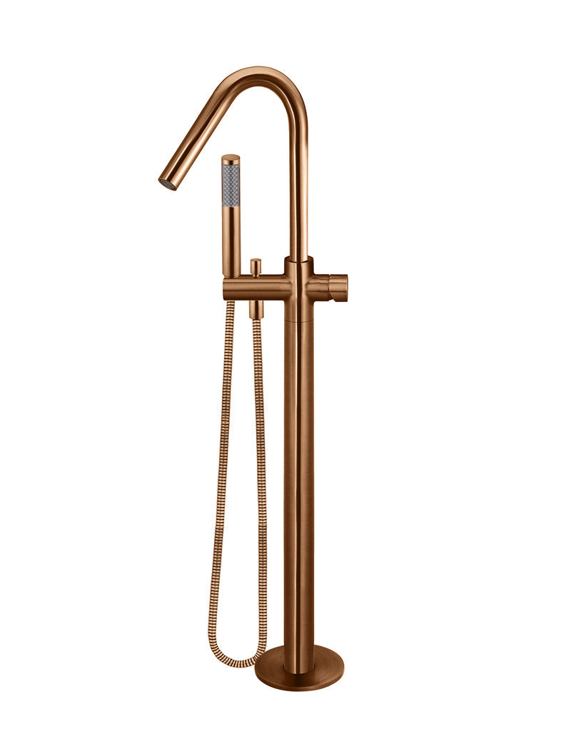 Meir Round Pinless Freestanding Bath Spout and Hand Shower - Lustre Bronze