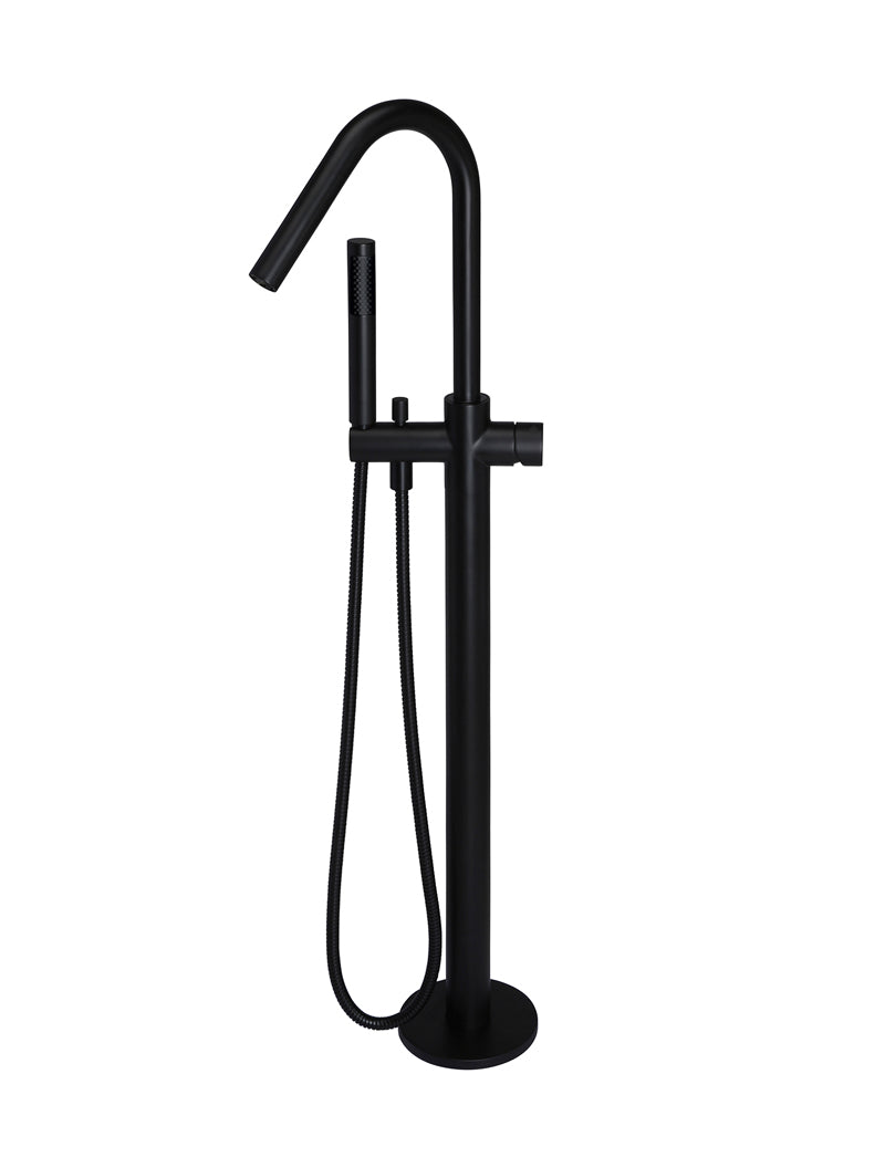 Round Pinless Freestanding Bath Spout and Hand Shower - Matte Black