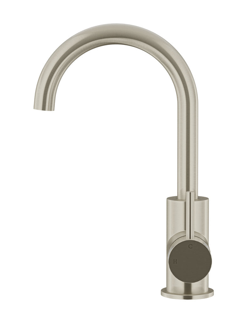 Meir Round Gooseneck Basin Mixer with Cold Start - Brushed Nickel