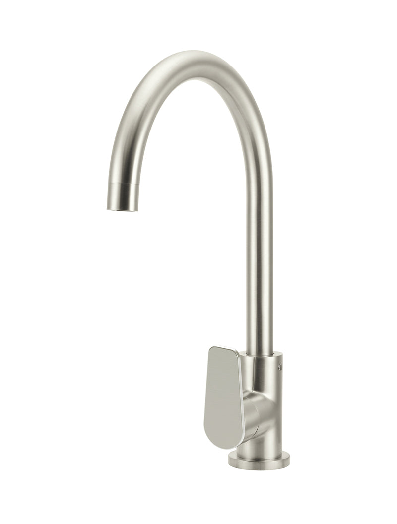 Meir Round Gooseneck Kitchen Mixer Tap with Paddle Handle - PVD Brushed Nickel