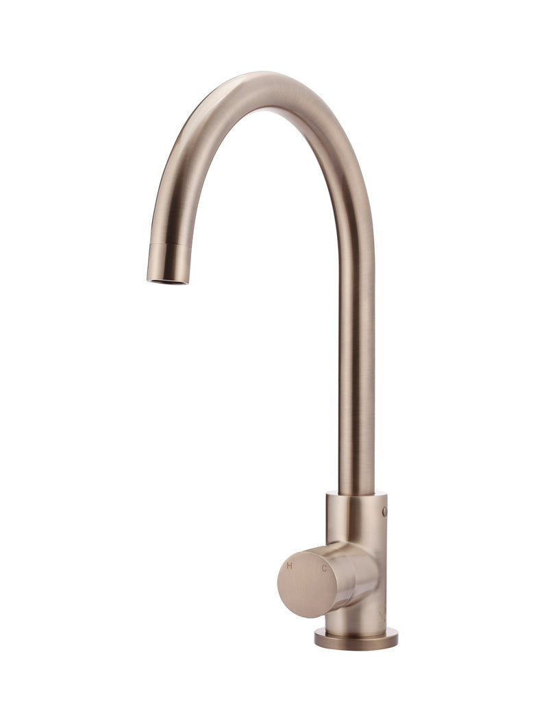 Meir Round Gooseneck Kitchen Mixer Tap with Pinless Handle - Champagne